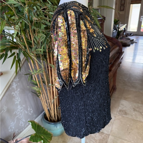 Lawrence Kazar ladies sequin beaded short sleeve top large, very good condition - Picture 9 of 16